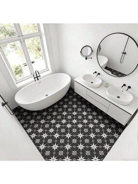 Black Star Peel & Stick Floor Tile 20 Pack – 8"x8" Waterproof Vinyl DIY Flooring